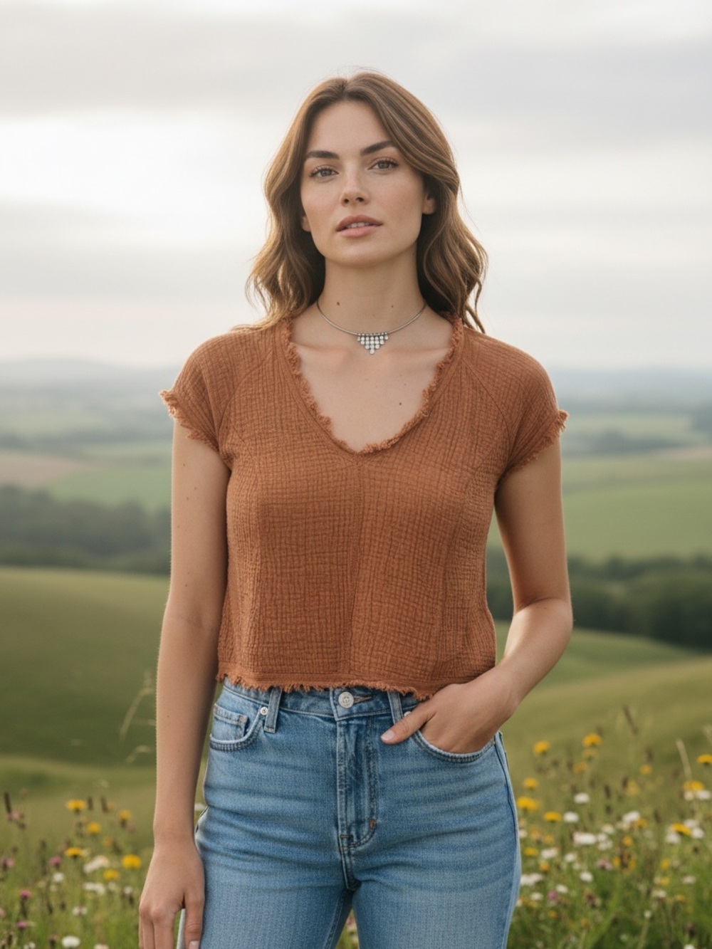 Urban Outfitters Dusty Rose Waffle Knit V-Neck Crop Top Size S